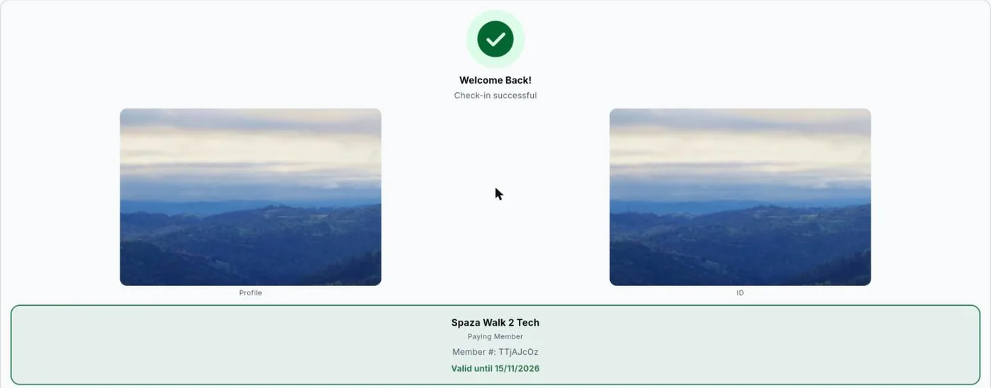 Front Desk check-in confirming a member's valid membership